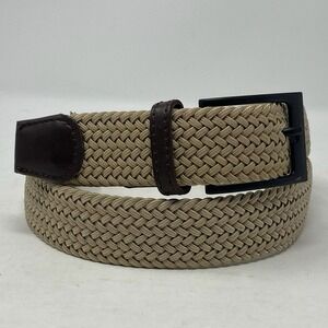 Woven Nylon Belt Mens 38 Brown Leather Accents Matte‎ Black Buckle Minimalist